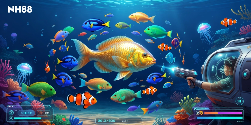 Hình minh họa khái niệm bắn cá vàng nh88 với giao diện game sống động và hấp dẫn