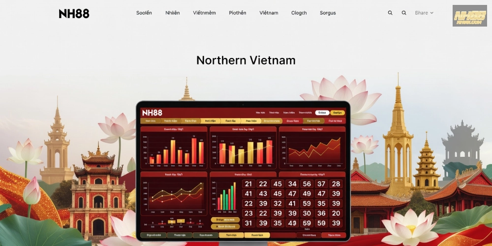 Minh họa khái niệm xổ số miền Bắc trên nền tảng NH88 với giao diện hiện đại