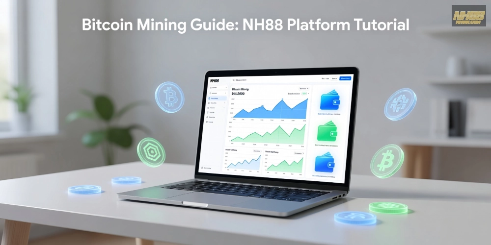 Minh họa khái niệm đào Bitcoin trên nền tảng NH88 với giao diện đơn giản