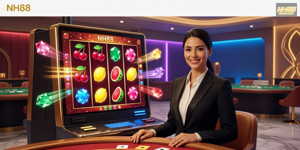 Hình minh họa khái niệm live casino slot games nh88 với dealer thực thụ và giao diện sống động