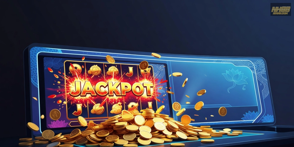 Minh họa khái niệm nổ hũ trên NH88 với jackpot tích lũy hấp dẫn và giao diện game slot hiện đại.